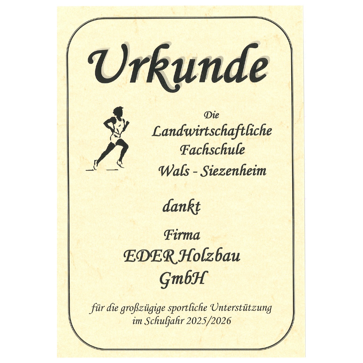 Sponsoring Urkunde LFS Kleßheim